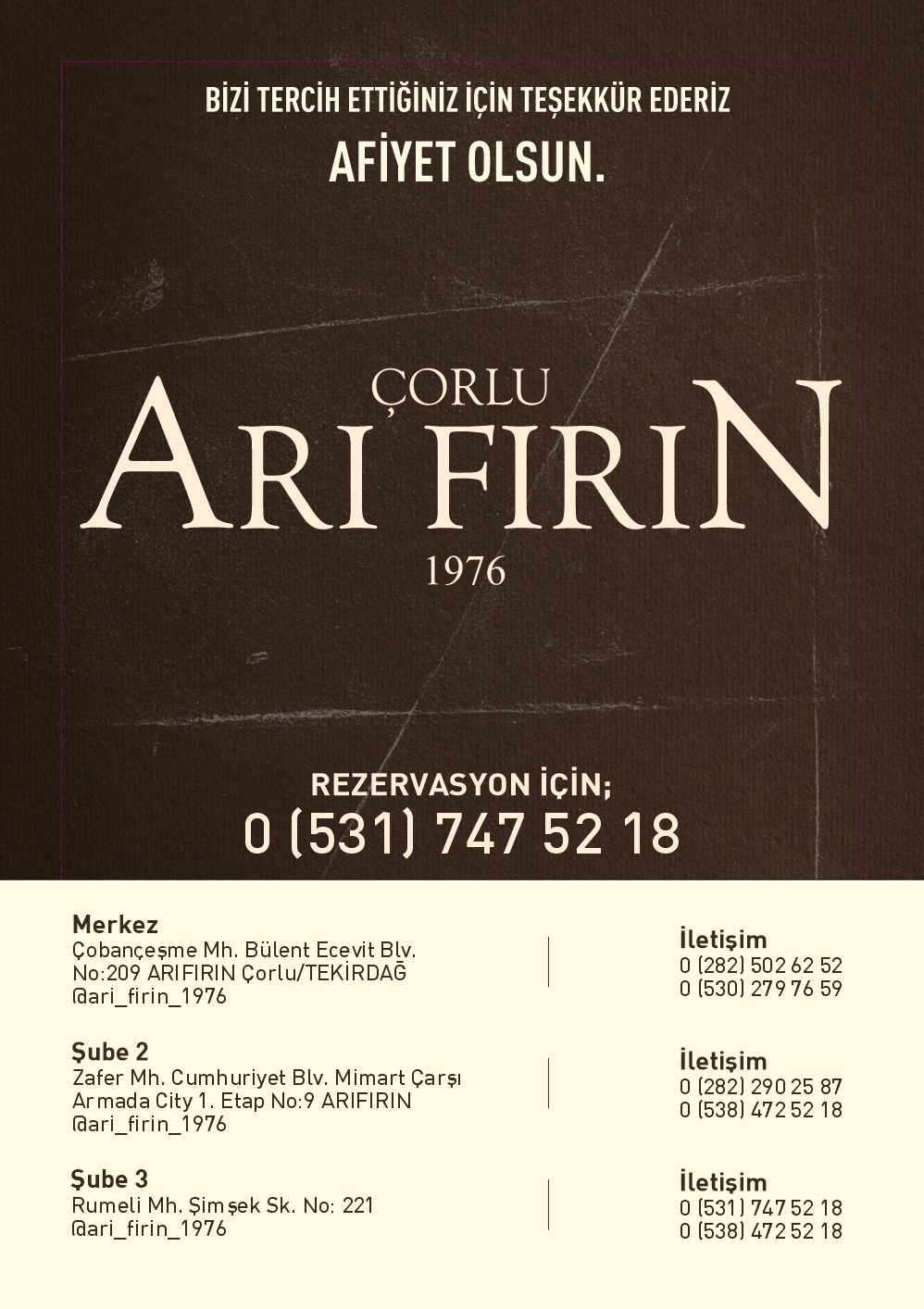 Arı Fırın Menü